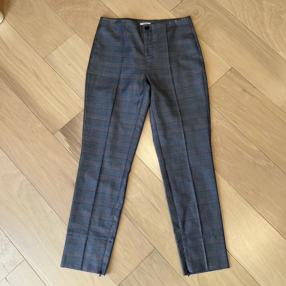 Ganni Merkel Blue Glen Plaid Slim Fit Silk Wool Blend Zip Ankle Women’s 38